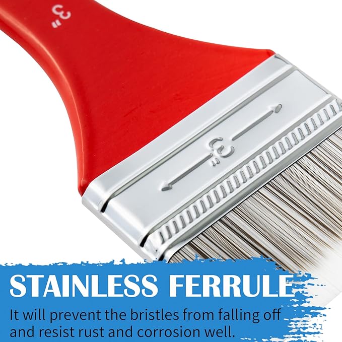 Falling in Art Flat Paddle Paint Brush with Long Handle, Large Scale Brush for Oil and Acrylic Paints, 3 Inch
