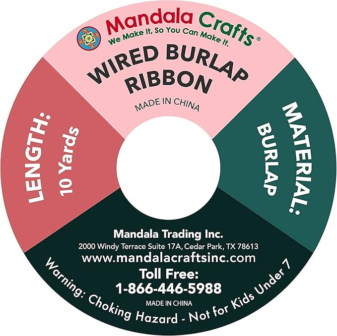 Mandala Crafts Pink Burlap Wired Ribbon 1.5 Inches Wide Jute Ribbons for Crafts - 10 Yds Roll Rustic Burlap Wrap Trim Ribbons for Wreaths Bows Party Decoration