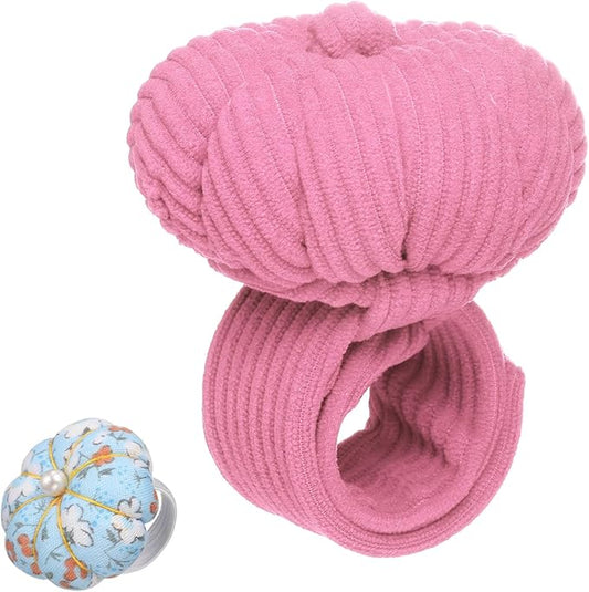 HARFINGTON Wrist Pin Cushions, Sewing Needle Pin Cushion Adjustable Strap with Elastic Strap Finger Ring Pincushions Fit All Wrist Sizes for Sewing Quilting Needlework DIY Crafts, Pink/Blue