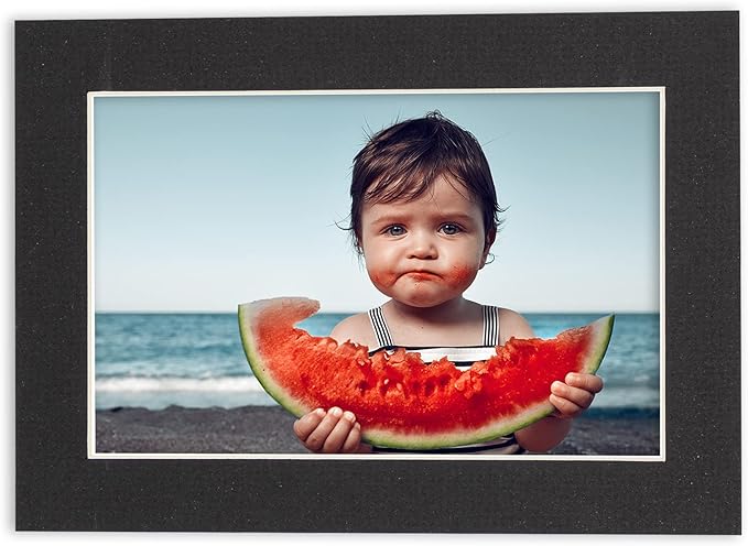 8.5x11 Mat Bevel Cut for 7x9 Photos - Acid Free Textured Black Precut Matboard - For Pictures, Photos, Framing - 4-ply Thickness