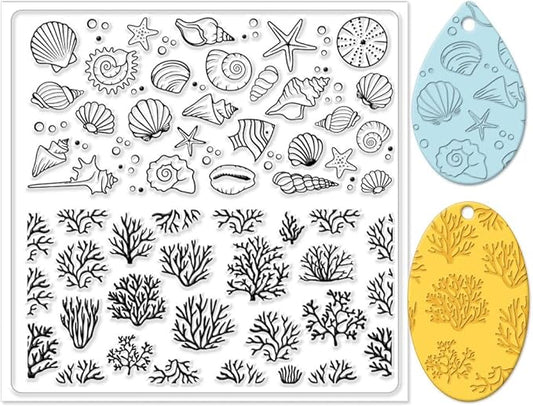 CHGCRAFT Polymer Clay Texture Sheets - Ocean Silicone Stamp for Coral Shells - Clay Pad for Making Earrings Jewelry, 5.5x5.5inch