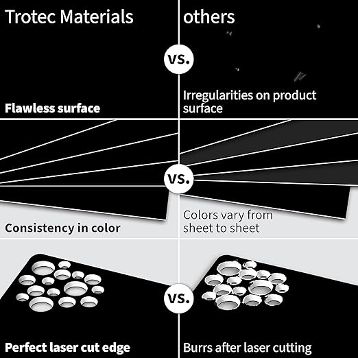 Trotec TroLase | 12"x20"x1/8", 4 Pcs | Black/White/Black | 3 Ply | Modified Acrylic | Laser Engraving Double Color Plastic Sheet | Engraving Blanks for Laser, Saw, Guillotine | Made in USA
