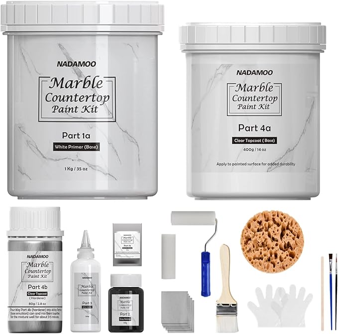 NADAMOO White Marble Countertop Paint Kit for Kitchen Bathroom, Counter Top Refinishing Kit Cover Up to 35 SQ. FT.