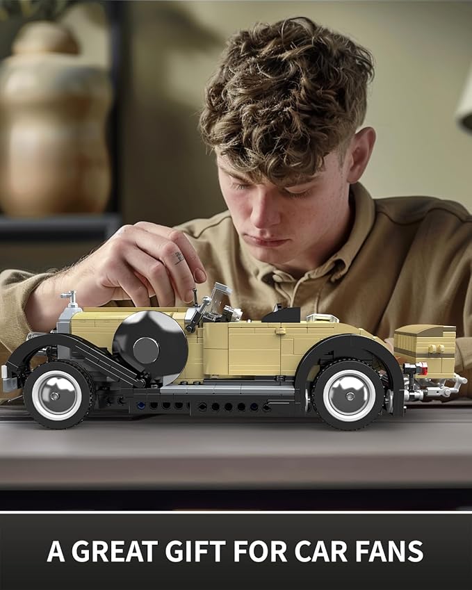 Mould King 10115 Classic Vintage Car Building Kit, Retro Car Building Blocks Sets, 1:16 Scale Convertible Sports Cars Display Model, Collectible Set for Adults to Build, Toys for Teen(897 Pieces)