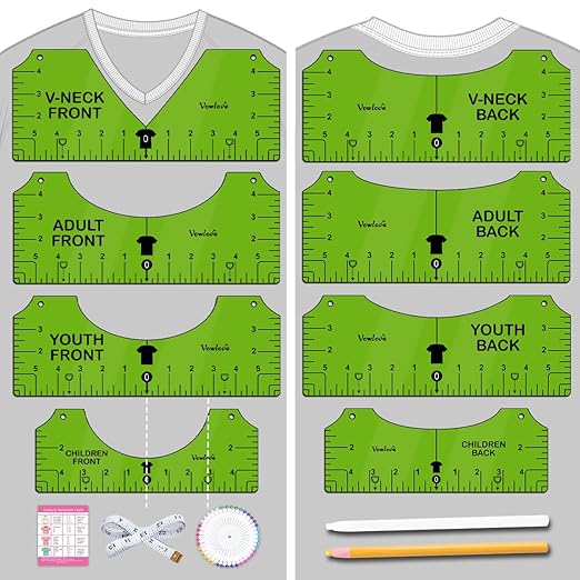 Vowlove Tshirt Ruler Guide for Vinyl Alignment: T Shirt Ruler to Center Design, Tee Measurement Tools, Heat Press Accessories for Sublimation, HTV Heat Transfer Vinyl Press, Screen Printing