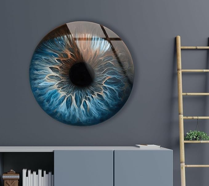 My Photostation.com 24''(60cm) Diameter Eye Round Blue Glass Wall Art Tempered Glass Printing Wall Decor Large Wall Art Wall Hangings