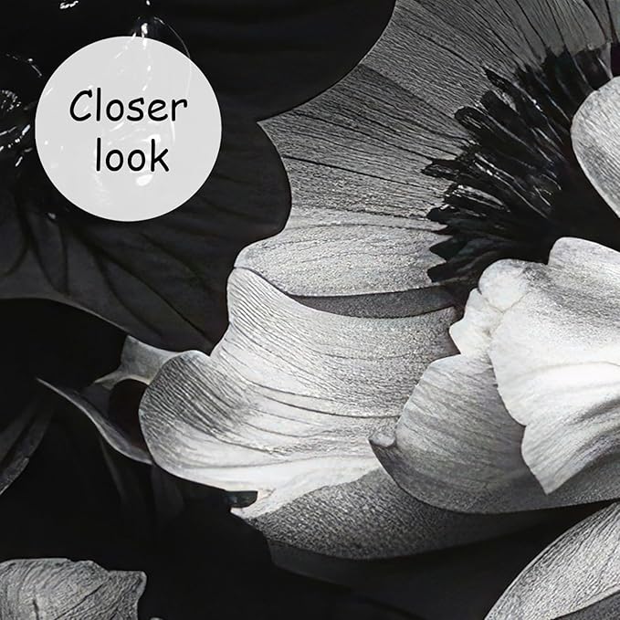 AFZEVEB-Black Peony Floral Wallpaper Vintage Large Flower Wall murals for Bedroom 182"x120"(Not Peel and Stick)