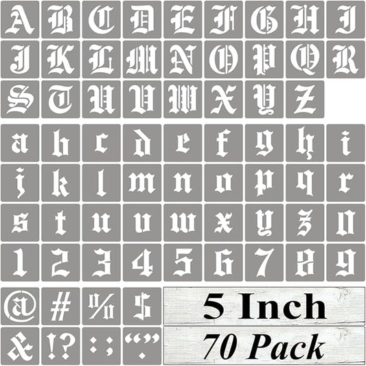 5 Inch Alphabet Letter Stencils for Painting - 70 Pack Old English Letter Stencil Templates with Numbers and Signs for Painting on Wood, Reusable Letters Stencils for Chalkboard Wood Signs & Wall Art
