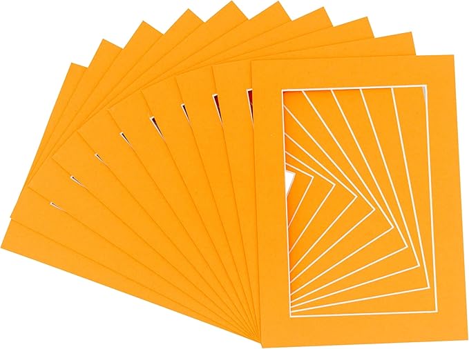 5x7 Mat for 8.5x11 Frame - Precut Mat Board Acid-Free Show Kit with Backing Board, and Clear Bags Orange 5x7 Photo Matte Made to Fit a 8.5x11 Picture Frame Matboard for Framing, Pack of 10 Mats