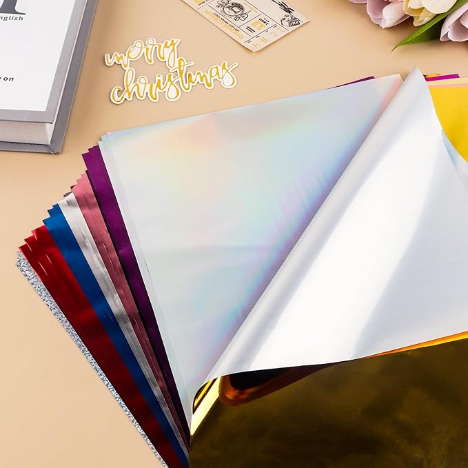 Briartw 20x29cm Hot Foil Paper 50 Sheets Pack Toner Reactive Foil Hot Stamping Foil Paper by Laser Printer and Laminator for Scrapbooking Craft Cardmaking DIY Album (16 Colors Mixed, 50 Sheets)