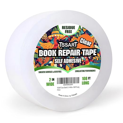 Clear Book Repair Tape - Self Adhesive Stretchable Tape, Essential Repair Tape for Reinforcing, Protecting, and Covering Old Books - 2 Inch Wide x 108 FT Long