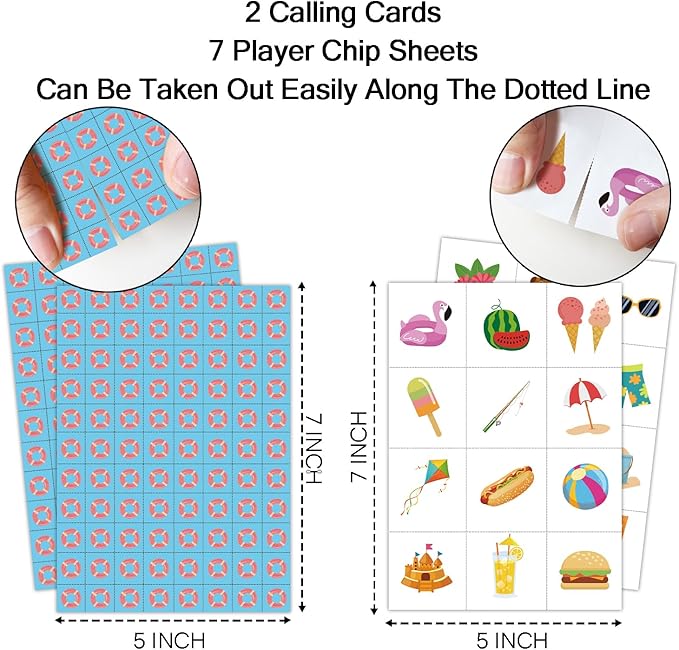 Summer Party Bingo Game Cards(24 Players), Hawaiian Bingo Card for Family Friend Adult, Large Group Holiday Beach Party Activity Favor Decoration Supplies -008