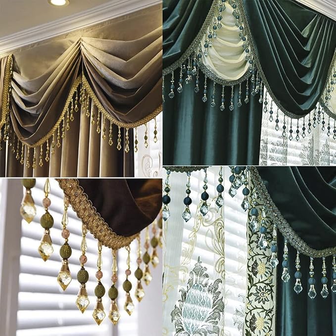 3yards Beading Fringe Trimming Long Beads Tassel Curtain Trim Ribbon Trim for Cover Edge Decorative (green)