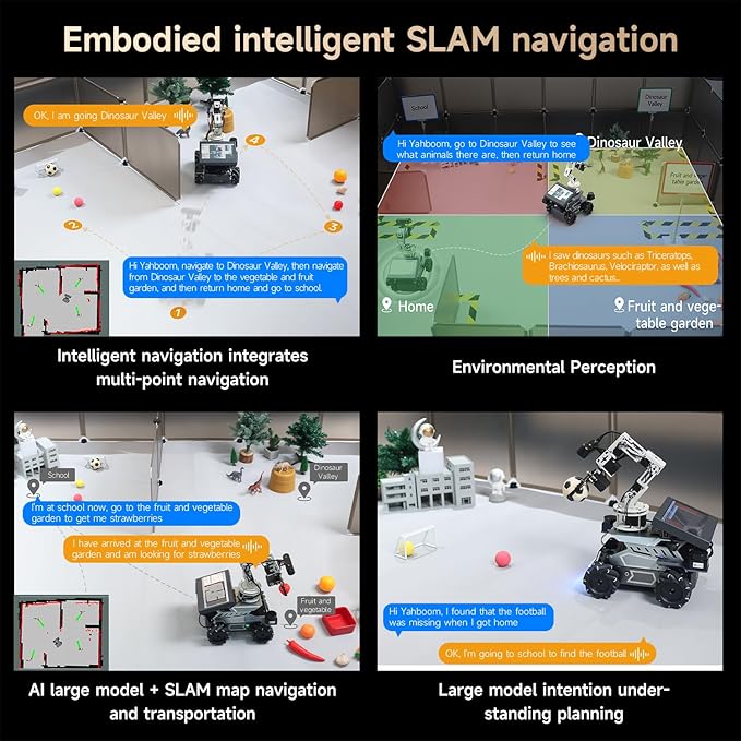 Yahboom ROS2 Robot Kit with Jetson Orin Nano 8GB Super Large AI Model with 6DOF Robotic Arm, 7-inch HD Display,AI Voice Interaction Module Provides AI Vision App Control