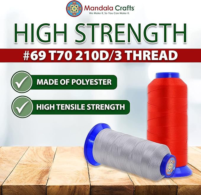Mandala Crafts Neutral Heavy Duty Thread - 6000 Yds Tex 70 Thread - Bonded Polyester Thread Outdoor Marine Upholstery Threads