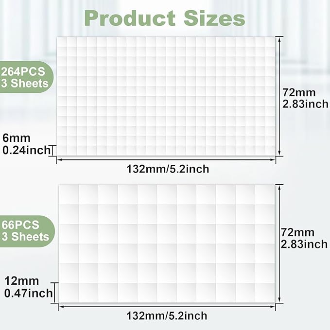 6 Sheet Double-Sided Foam Adhesive Squares, 2 Sizes 3D Square Foam Tape for Crafts, Pre-Cut Foam Mount Adhesive Strips for DIY, Scrapbooks, Office - 990pcs