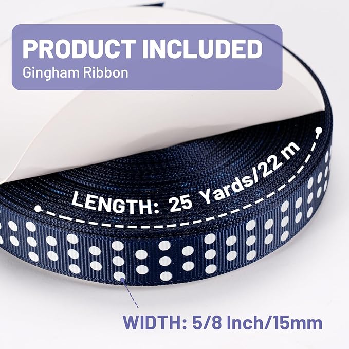 Polka Dot Grosgrain Ribbon 5/8 Inch, 25 Yards Spool Navy Blue and White Dot Craft Ribbon for Christmas Gift Wrapping DIY Crafts Hair Bows Wedding Party Decor Sewing and Home Decoration