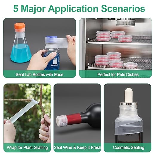 Lab Sealing Film Sheets, 1.2 inches (3cm) × 4 inches (10cm) (100pcs), Pre-Cut Plastic Wrap in Hard Case for Petri Dishes, Labware, Cryo Storage, Plant Grafting (BM-PSF-03)