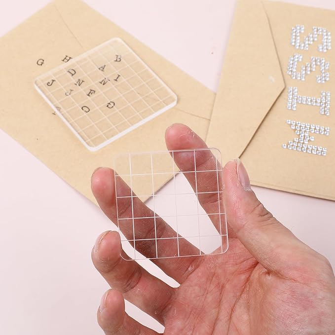 6PCS Acrylic Stamp Block with Grid Lines, Clear Stamping Blocks Tool Decorative Stamp Blocks Square Display Block Set Props for DIY Crafts Scrapbooking Card Making