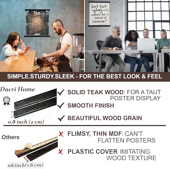 DACRI HOME 55" Magnetic Poster Hanger Frame - Sturdy Teak Wood Poster Frame, Strong Magnets for Easy Hanging Map Picture Canvas Print Scroll Wall Art 55x32 55x39 55x40 (55 Inch, Black)