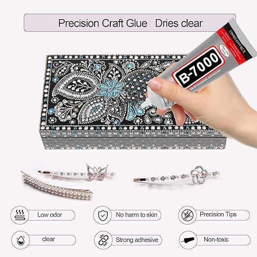 3 PCS 110ml B7000 Glue Clear with Precision Tip, B7000 Rhinestone Glue Set, Craft Glues with 5-Point Pen Tool, Crayon, and Tweezers, Fabric Glues is Used for Nails, Jewelry, Shoes, Fabrics