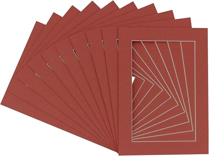 Pack of Ten 8.5x11 Mats Bevel Cut for 7x9 Photos - Acid Free Brick Red Precut Matboards for Pictures, Photos, Framing - 4-ply Thickness