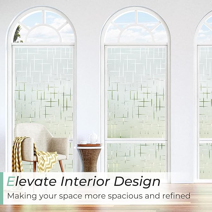 DOWELL Window Privacy Film Frosted Glass Window Film, Sun Blocking Non-Adhesive Glass Cling, Decorative Door Sticker, Self Static-Cling Tint Covering for Home Office, Cross Pattern 17.5" x 78.7"