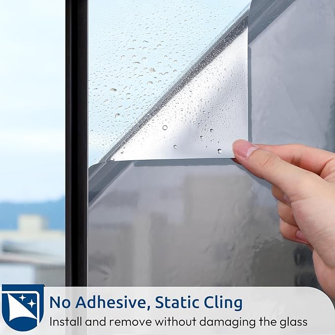 rabbitgoo Window Privacy Film One Way Window Tint for Home, Removable Reflective Heat Sun Blocking Anti UV Glass Door Covering, Mirror Tinting Film House Office, 35.4 in X 13.1 Feet, Silver