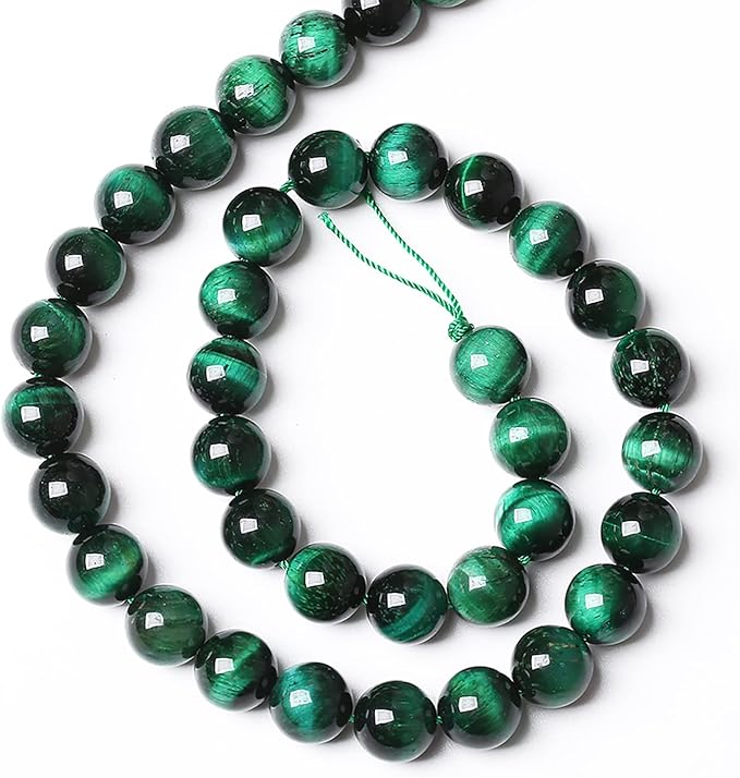 38PCS 10mm Top AAA Green Tiger Eye Beads Natural Stone Round Loose Beads for Jewelry Making DIY Bracelet,Necklace, Earrings 15" Inch
