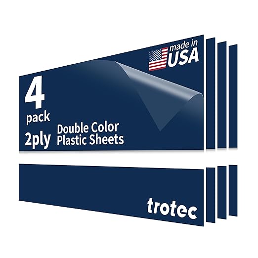 Trotec TroLase | 12"x24"x1/16", 4 Pcs | Light Blue/White | 2 Ply | Modified Acrylic | Laser Engraving Double Color Plastic Sheet | Engraving Blanks for Laser, Saw, Guillotine | Made in USA