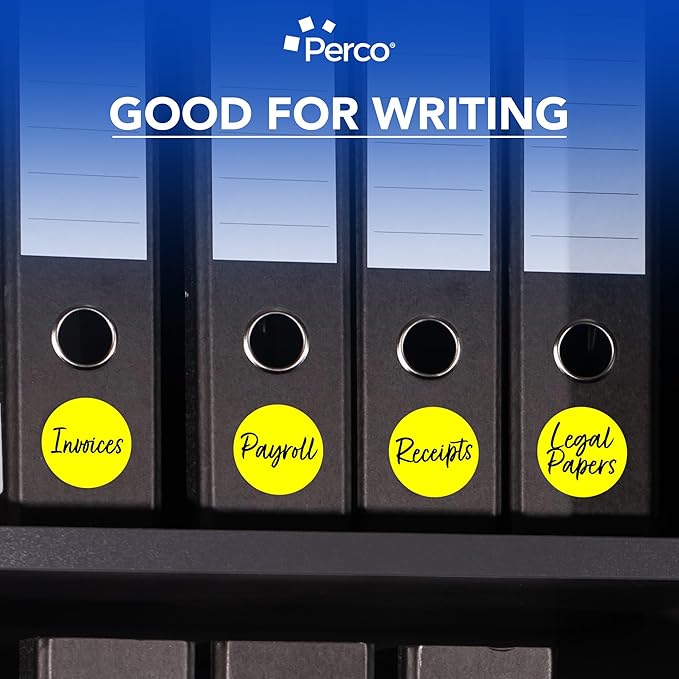 Perco Fluorescent Yellow 3-Inch Round Sticker Labels with Easy Peel Perforation - 500 Labels per Roll - Strong Adhesion, Vibrant Colors for Organizing, Crafting & More - Made in USA