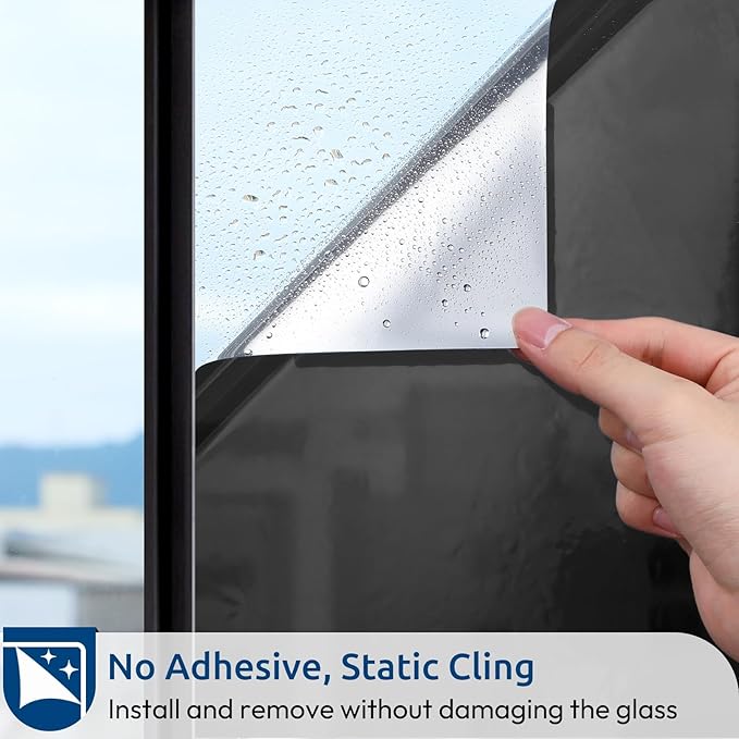 rabbitgoo Window Privacy Film One Way Window Tint for Home, Removable Reflective Heat Sun Blocking Anti UV Glass Door Covering, Mirror Tinting Film House Office, 23.6 in X 9.8 Feet, Black Silver
