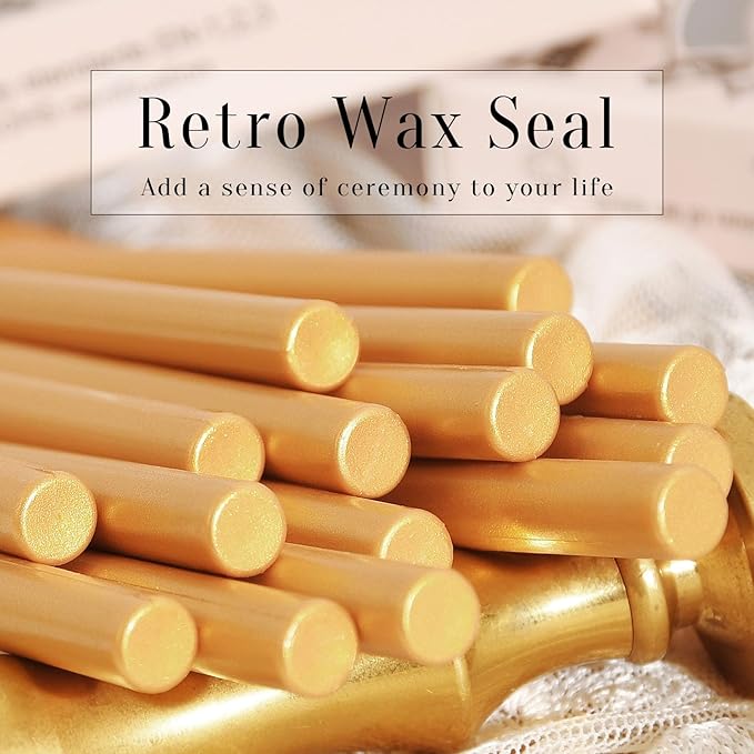 Melting Glue Gun Sealing Wax Sticks for Envelope Thanksgiving Card, Party or Wedding Invitation, Xmas Wrapping,Mini Size, Pack of 16 in Amber Gold
