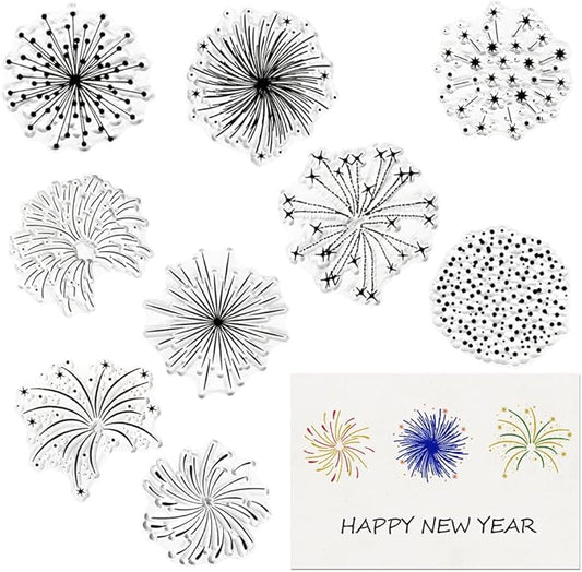 Christmas Firework Star Clear Stamps for Card Making, Snowflake Happy New Year Clear Rubber Stamps Silicone Reusable Stamp for DIY Scrapbooking Paper Craft Album Decoration
