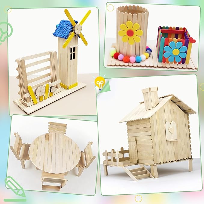 WISYOK 1500 Pcs Wooden Popsicle Sticks for Crafts, 4.5 Inch, Lollipop & Ice Cream Sticks for Creative Designs or DIY Craft, Home Art Projects