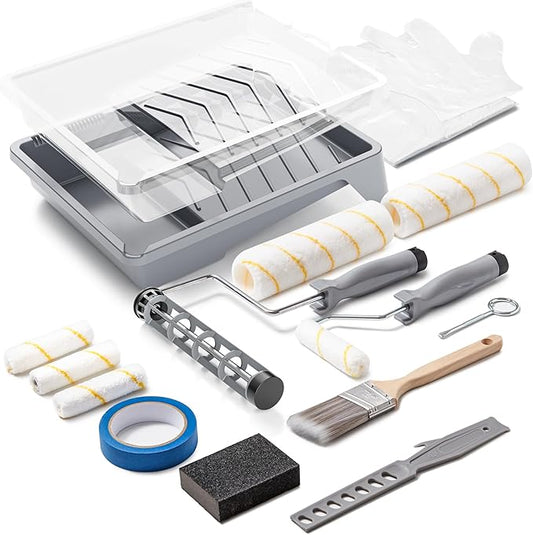 VOOMEY 17 Piece Paint Roller Kit - Paint Rollers 9"4", Paint Roller Frame，Paint Trays, Microfiber Roller Cover, Paint Kit for House Painting,Paint Brushes for Painting Walls
