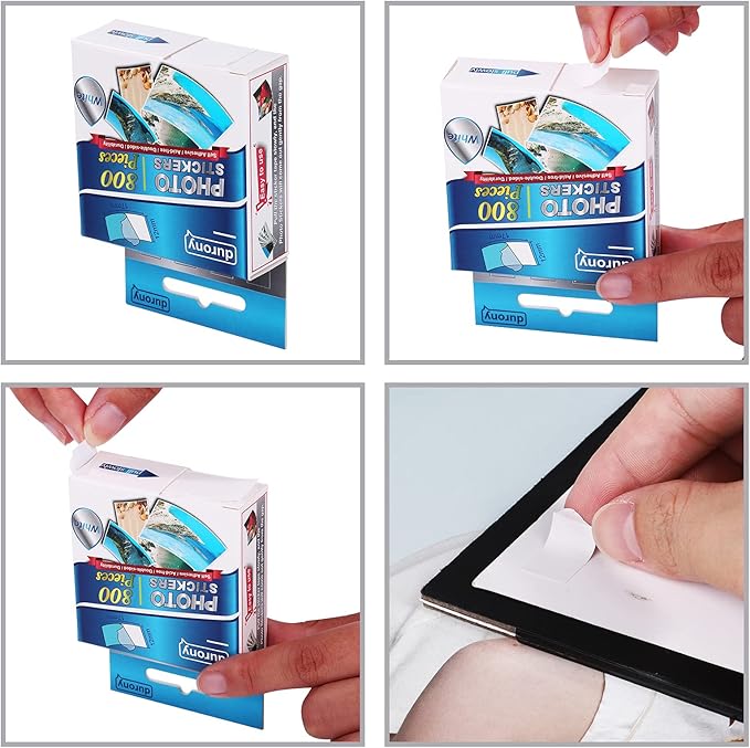 durony 800 Pieces Photo Sticker White Double-Sided Self Adhesive Photo Tapes for Pictures DIY Photo Album Journal