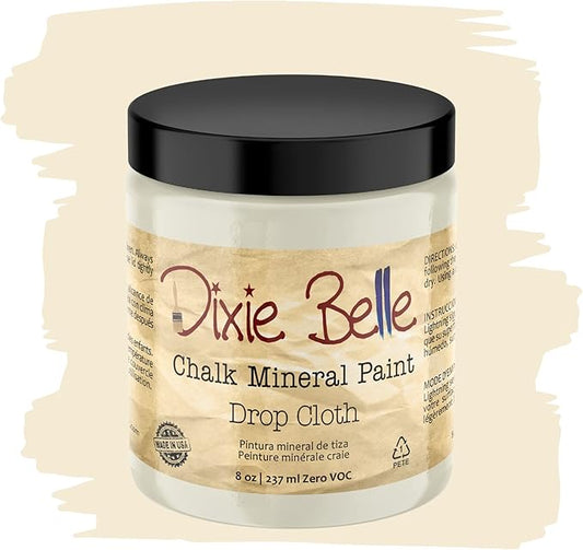 Dixie Belle Paint Company Chalk Finish Furniture Paint - Drop Cloth (8oz) - Matte Linen White Chic Chalk Mineral DIY Furniture Paint
