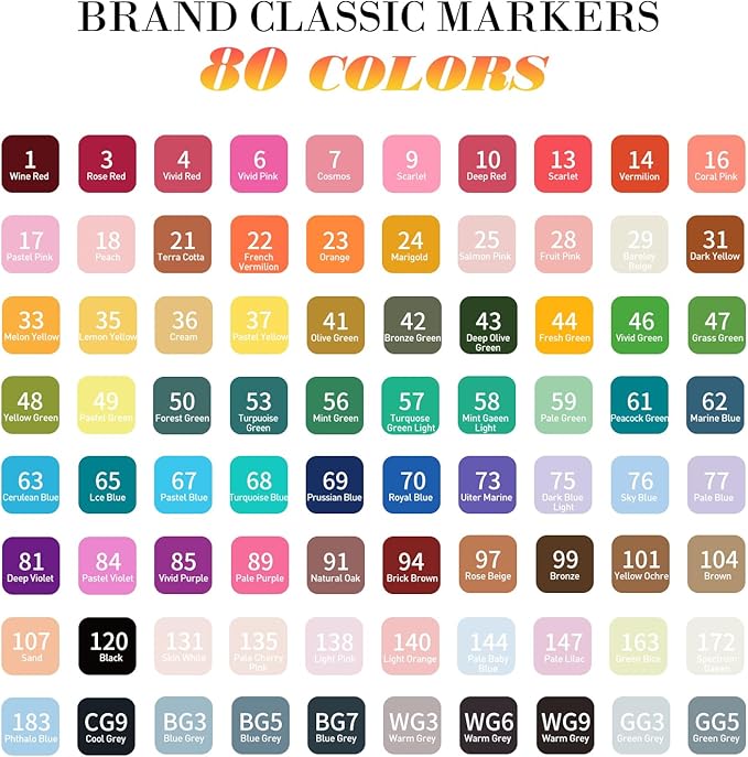 Alcohol Markers,80 Colors Dual Tip Permanent Art Markers for Kids Adults Coloring Illustrations Sketch,Christmas gift for 6-9 kid,Alcohol Based Marker with Case,for Book Painting Card Making