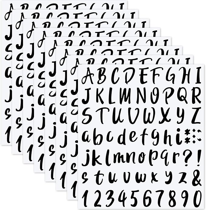 Outus 576 Pieces 8 Sheets Letters Stickers Self Adhesive Vinyl Letter Alphabet Number Stickers Mailbox Numbers Sticker, Decals for Classroom Decor, Sign, Door(Black,1.5 Inch)