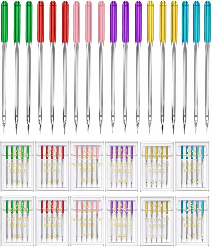 HONEYSEW 60 Pieces Sewing Machine Needles Universal Regular Point Machine Needles for Home Sewing Machine Compatible with Singer, Brother and Old Sewing Machine (Red, Size 16-60PCS)