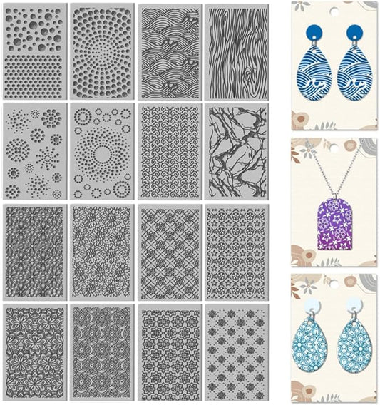 CHGCRAFT 16 Sheets Abstract Floral Clay Texture Mat Seamless Flower Pattern Polymer Clay Texture Sheets DIY Tools for Pottery Earring Jewelry Making Stamp Engraving Machines, 4x2.6inch