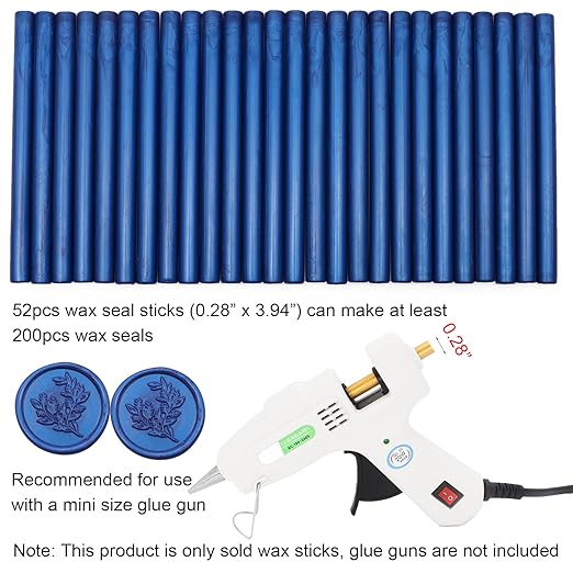 52pcs Navy Blue Wax Sealing Sticks for Wax Seal Stamp - Premium Glue Gun Sticks for Envelope, Letter, Wedding Invitation Craft Adhesive - Great Gift Ideas (Mini Size)