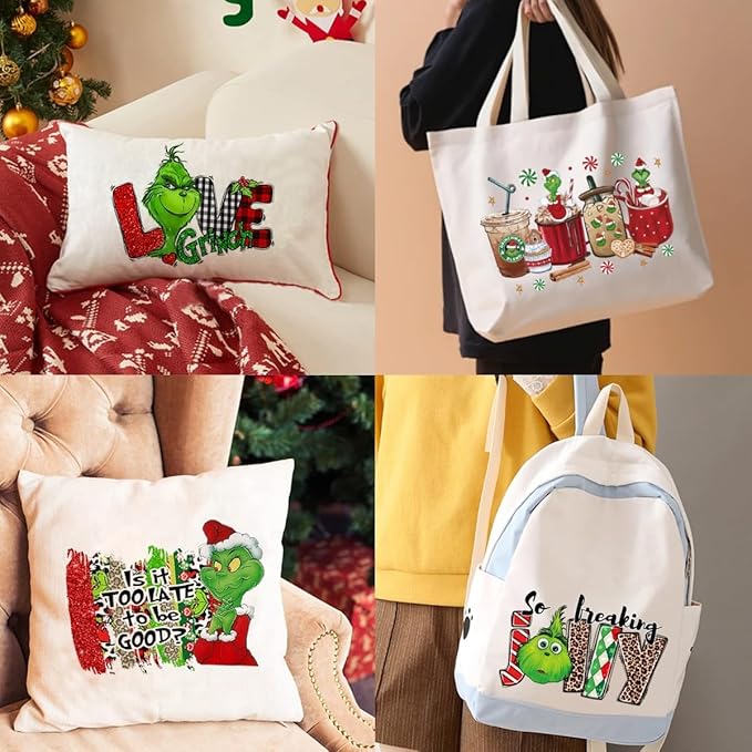Christmas Iron on Decals Transfer, Funny Christmas Heat Transfer Stickers Iron on Patches for Clothes T-Shirts Pillow Cover Hoody Bag Xmas DIY Craft Supplies Vinyl Stickers (12PC-A)
