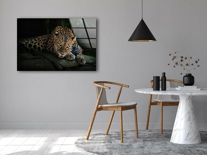 My Photostation.com 30Wx24H'' Fierce Leopard Glass Wall ArtTempered Glass Printing Wall Decor Large Wall Art Wall Hangings