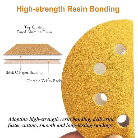 5-Inch 8-Hole Hook and Loop Sanding Discs 320-Grit Random Orbit Sandpaper, 100-Pack