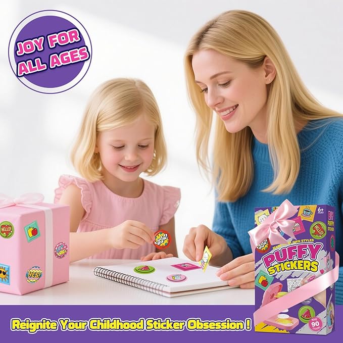 Sticker Maker for Kids - Make Your Own 90 Puffy Stickers Kit - DIY More 3D Stickers Arts and Crafts for Kids Ages 6-10 - Fun Gifts for Girls & Boys 8-12 Year Old Birthday Classroom Rewards