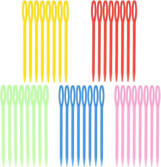 300 Piece Plastic Sewing Needle Set - Big Eye Safety Yarn & Crafting Needles - 3.54" Long - Ideal for Kids' Crochet, Darning & Handmade Projects - Random Color