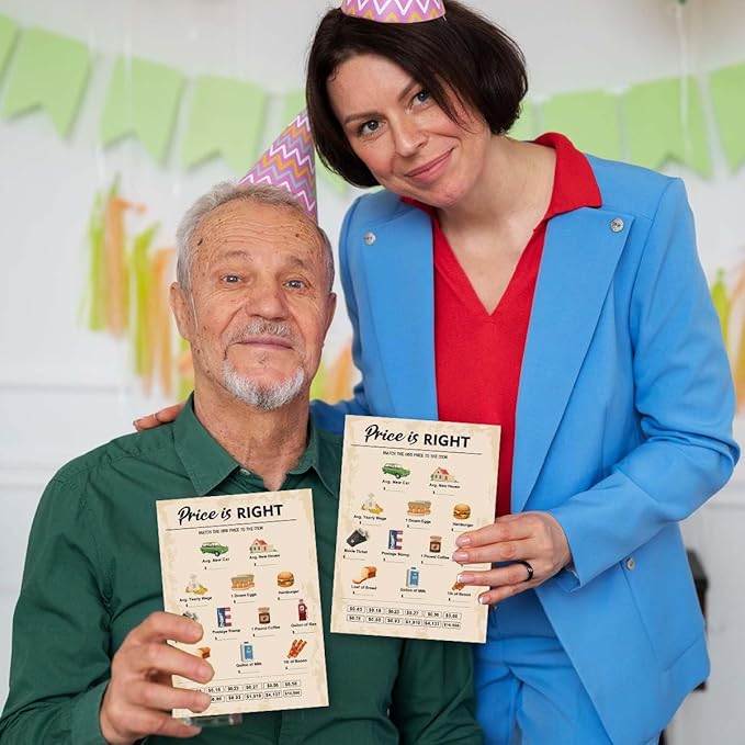 70th Birthday Party Games, Price is Right Games, Birthday Party Supplies for Adults, Fun 1955s Party Game，Pack of 30 Cards