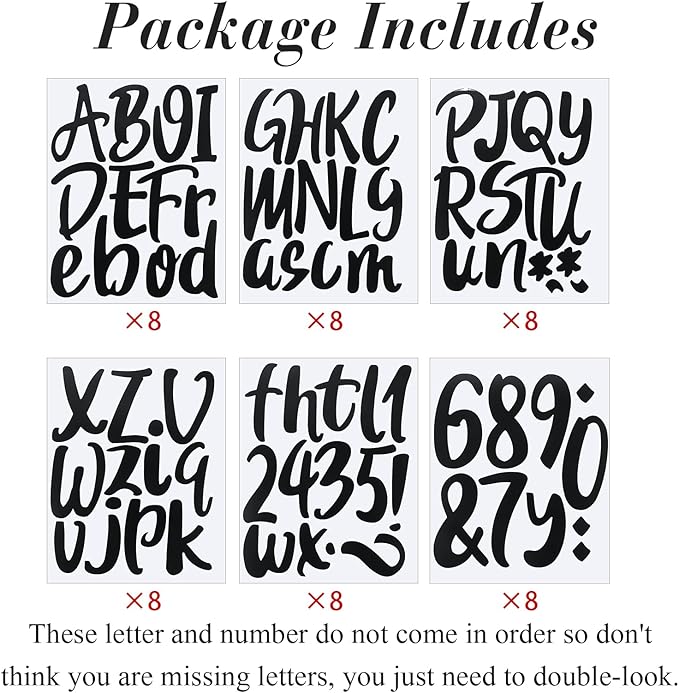 Outus 576 Pieces 8 Sheets Letters Stickers Self Adhesive Vinyl Letter Alphabet Number Stickers Mailbox Numbers Sticker, Decals for Classroom Decor, Sign, Door(Black,6 Inch)